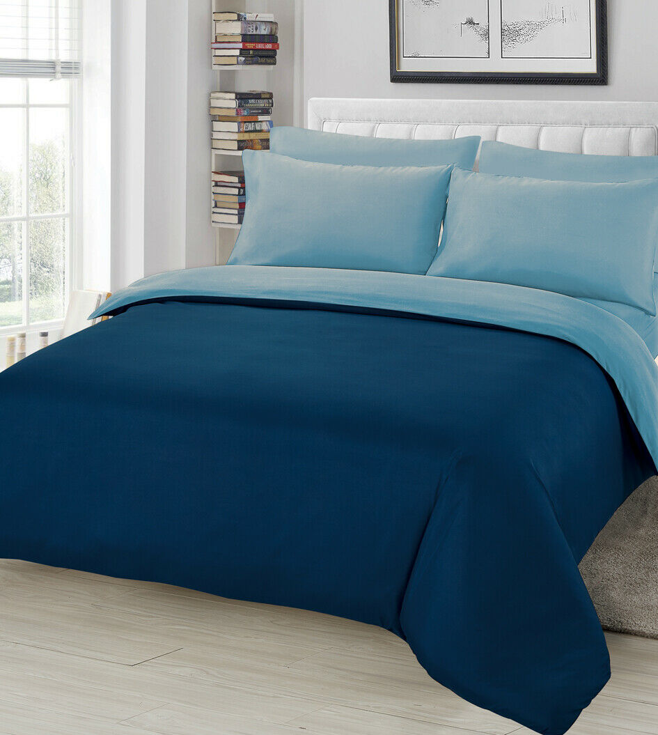 Plain Duvet Cover & Pillowcase Reversible Bedding Set or Fitted Sheet