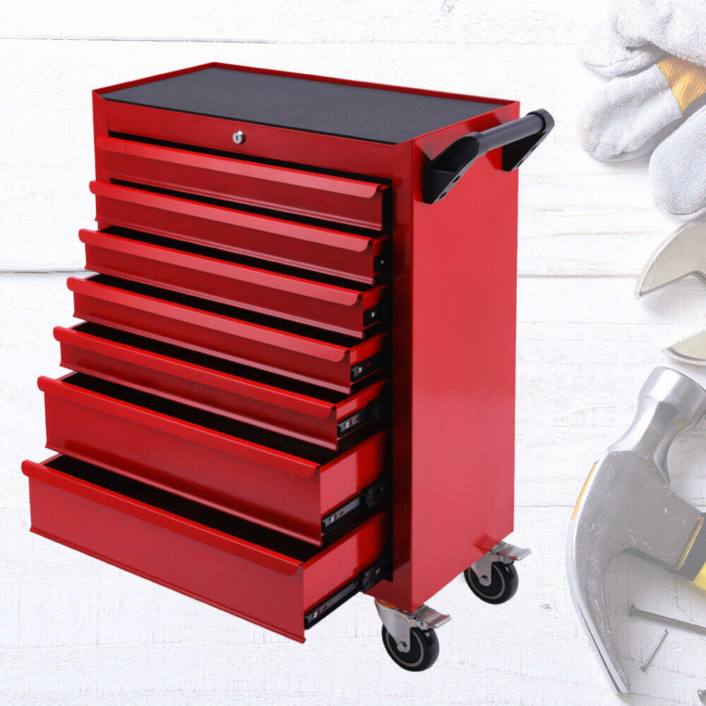 7 Drawers Rolling Metal Tool Storage Roller DIY Tools Chest Ga