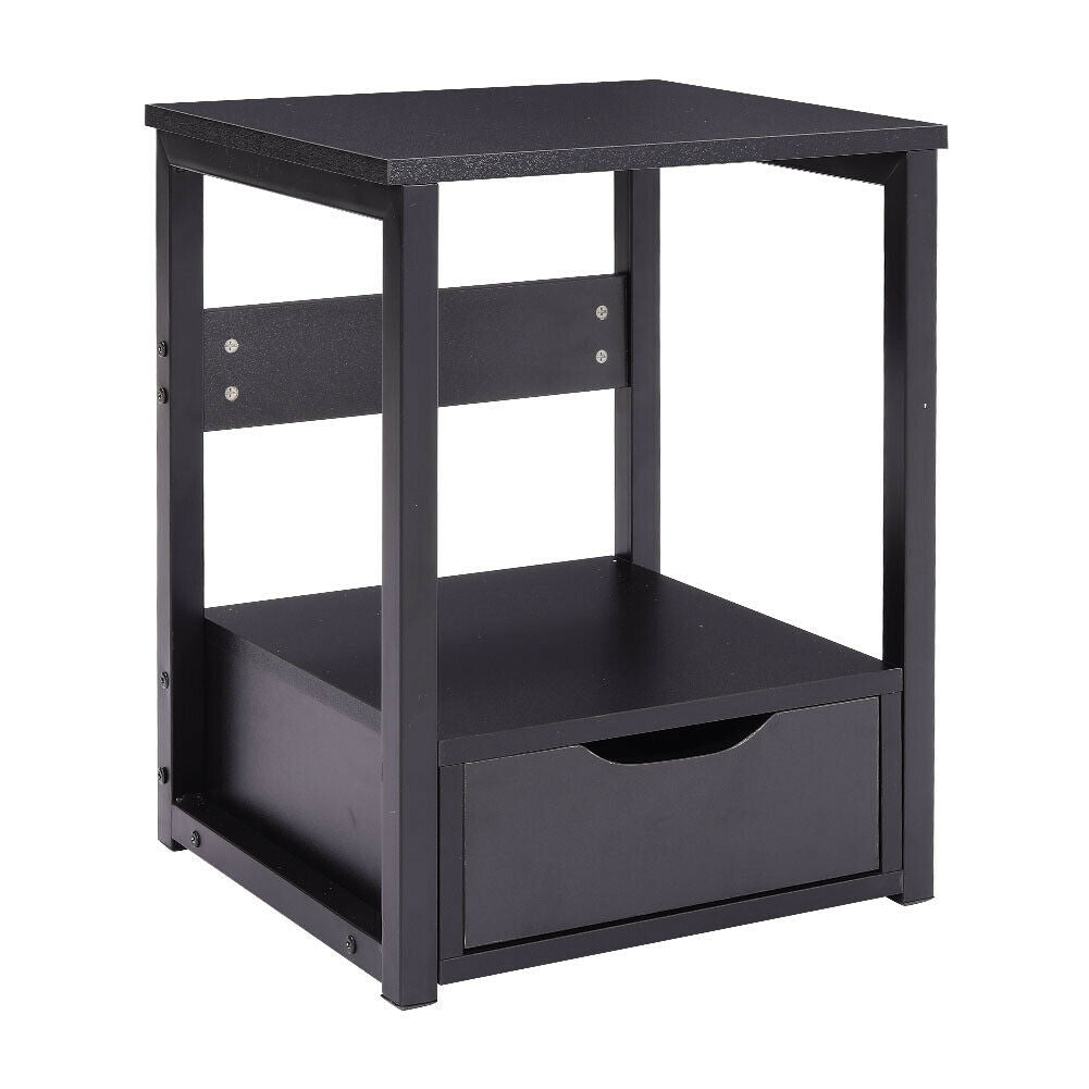 Industrial Bedside Table 1 Drawer Open Shelf Nightstand End Side Cabinet Tables