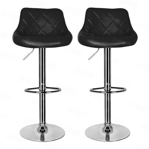 2×Bar Stools Leather Chairs Breakfast Chairs Swivel Gas Lift Kitchen Cushioned