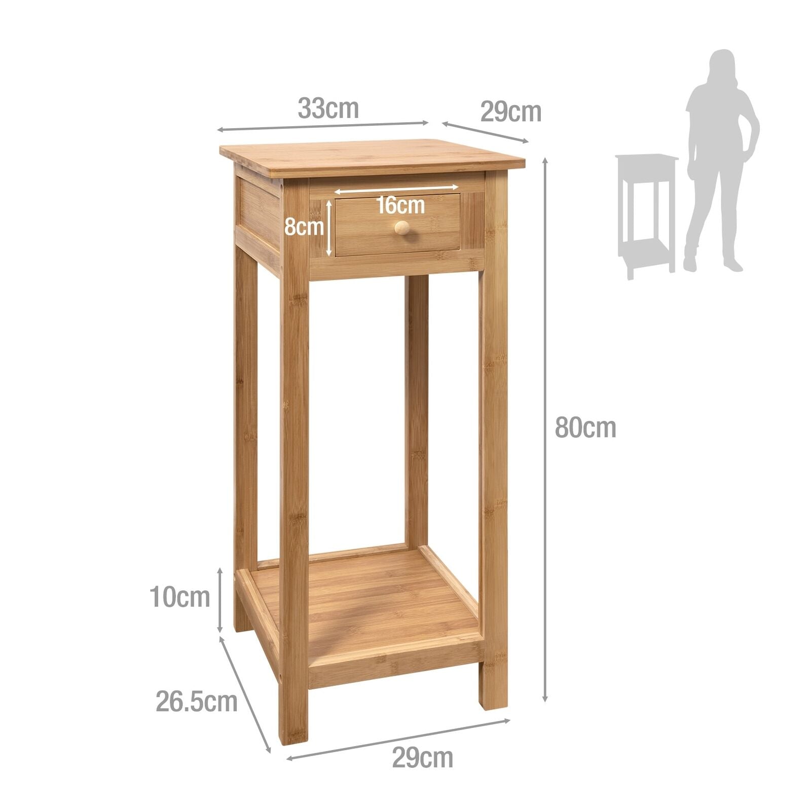 Bamboo Tall Side Bedroom Living Room End Table with drawer & lower shelf