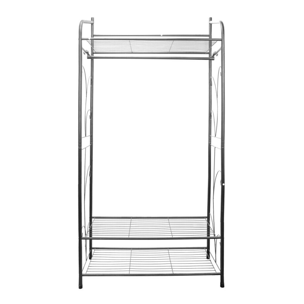 3 Tiers Clothes Rail Rack Garment Dress Hanging Display Stand Shoe Rack Storage (Black)