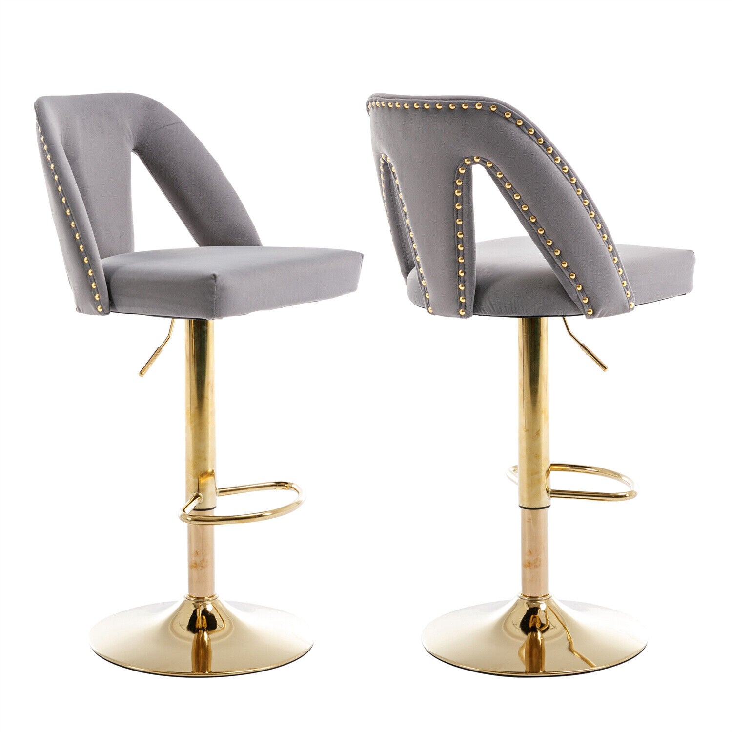 Bar Stools Set of 2 Upholstered Velvet Swivel Bar Chairs Adjustable Height HT