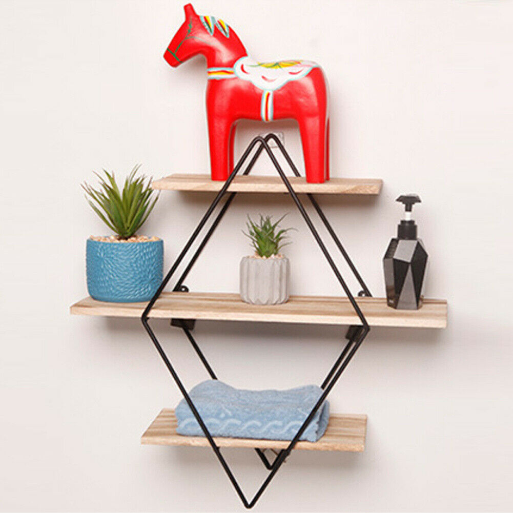 3 Tier Diamond Floating Shelf Wall Mounted Storage Shelving Display Storage Rack