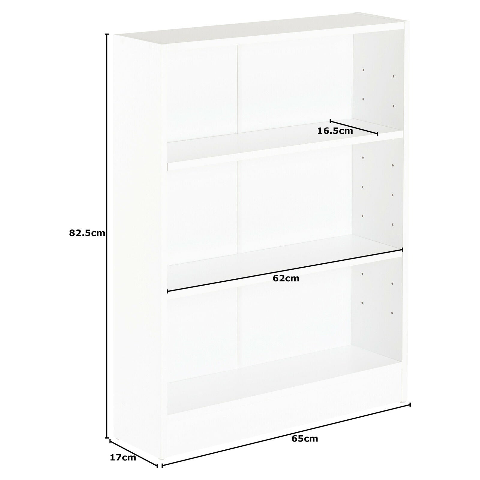3 TIER WHITE WOODEN FREESTANDING BOOKCASE/BOOKSHELF STORAGE UNIT SHELF