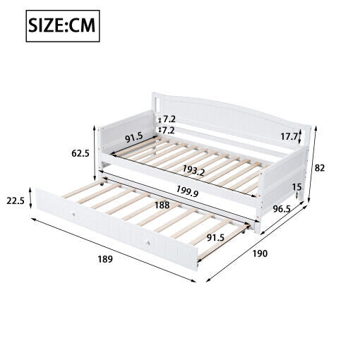 3ft Single Bed Wooden Day Bed Trundle Bed with Pull Out Trundle Guest Bed HT