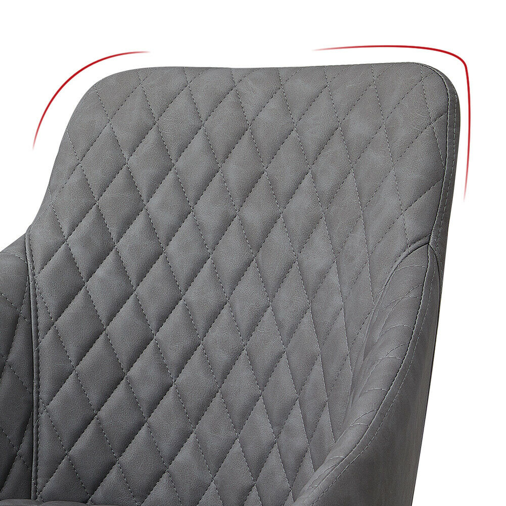 2× Retro Dining Chairs Grey PU Faux Leather Luxury Padded Seat Home Restaurant