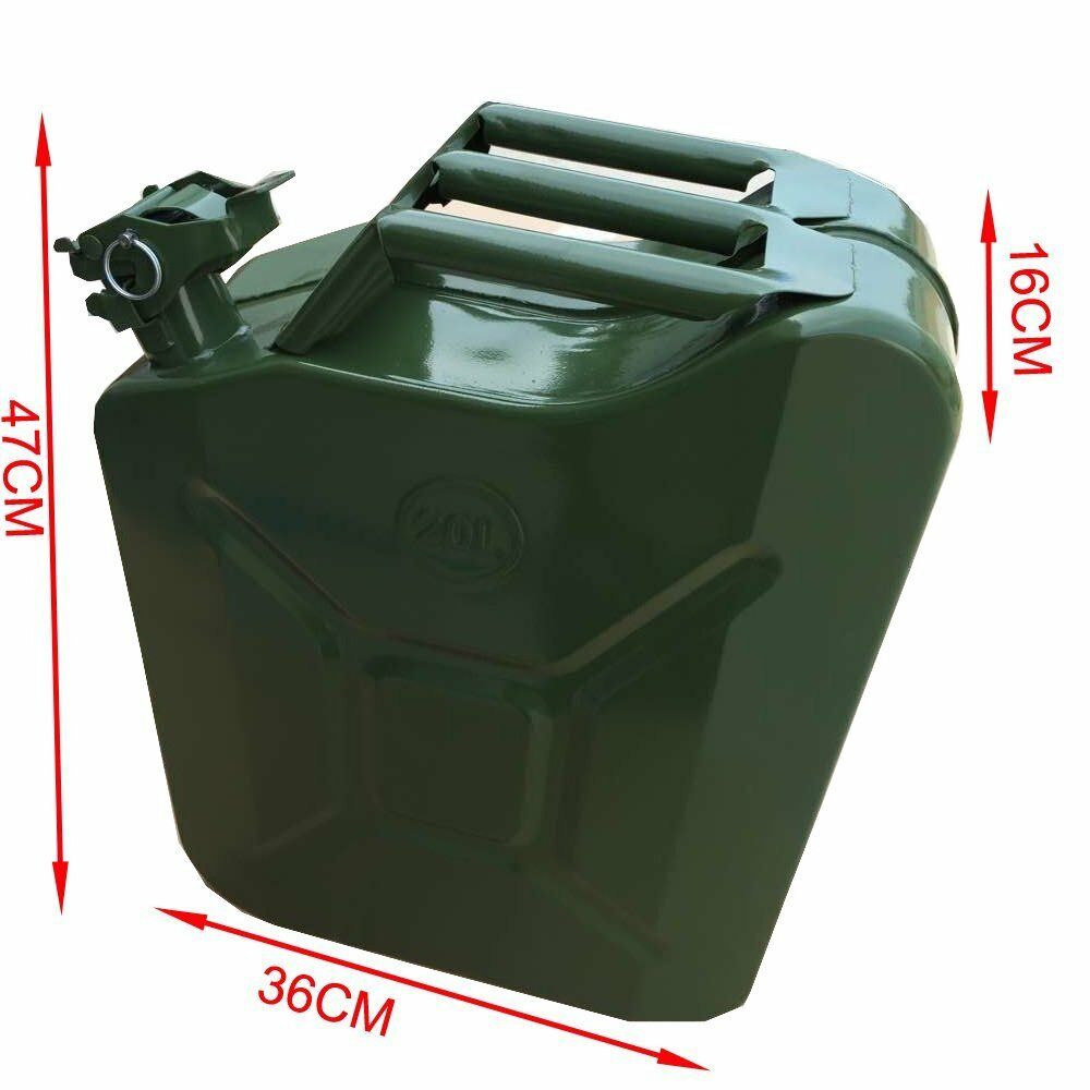METAL FUEL JERRY CAN DIESEL PETROL OIL 20 LITRE GREEN MILITARY + Flexy Spout