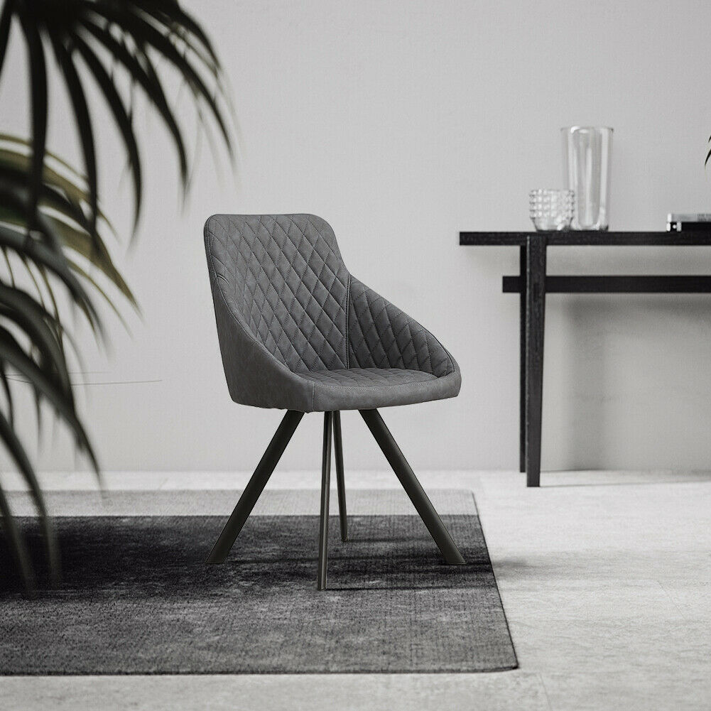 2× Retro Dining Chairs Grey PU Faux Leather Luxury Padded Seat Home Restaurant