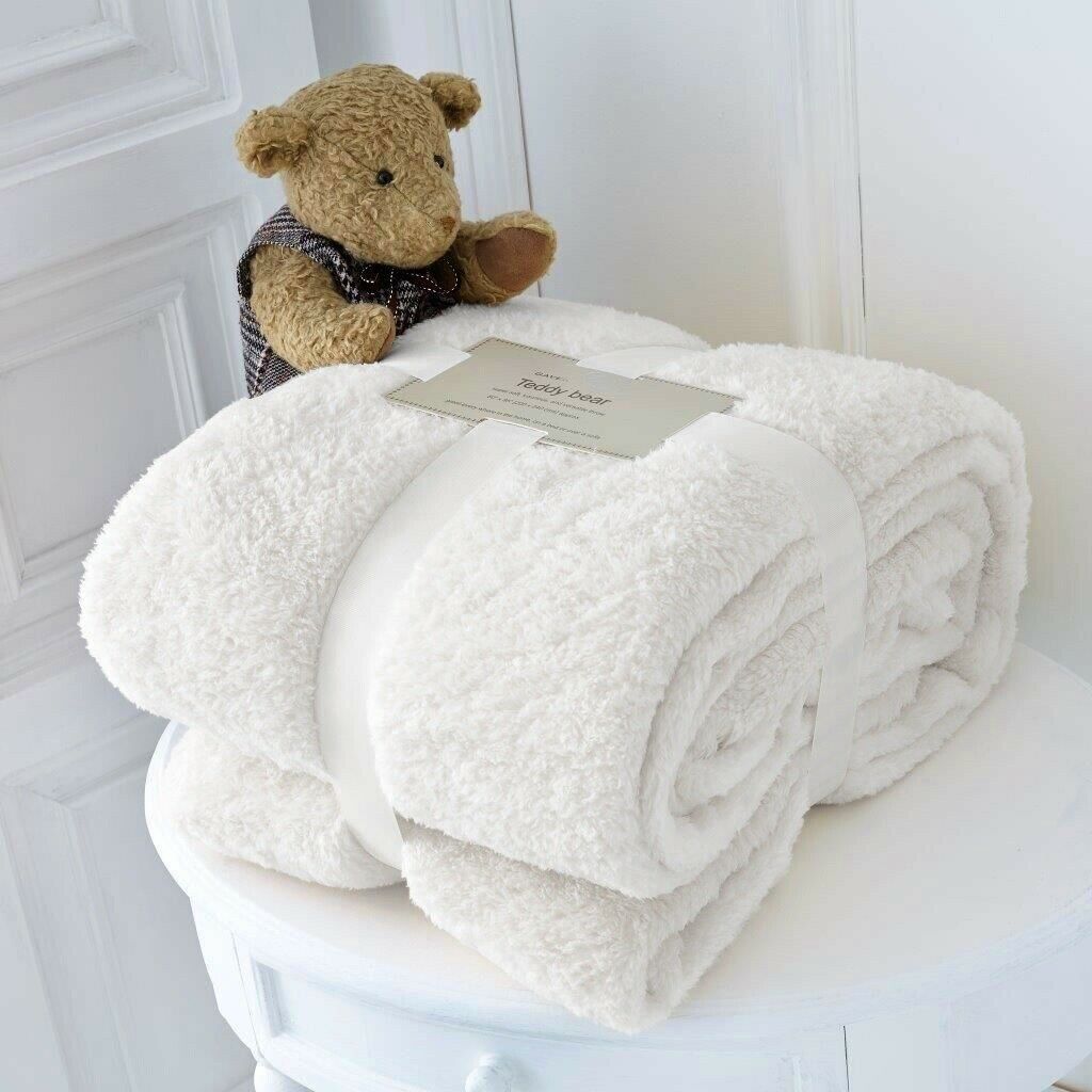SOFT TEDDY BEAR FLEECE THROW CUDDLY SOFA BLANKET BEDSPREAD IN SINGLE DOUBLE KING