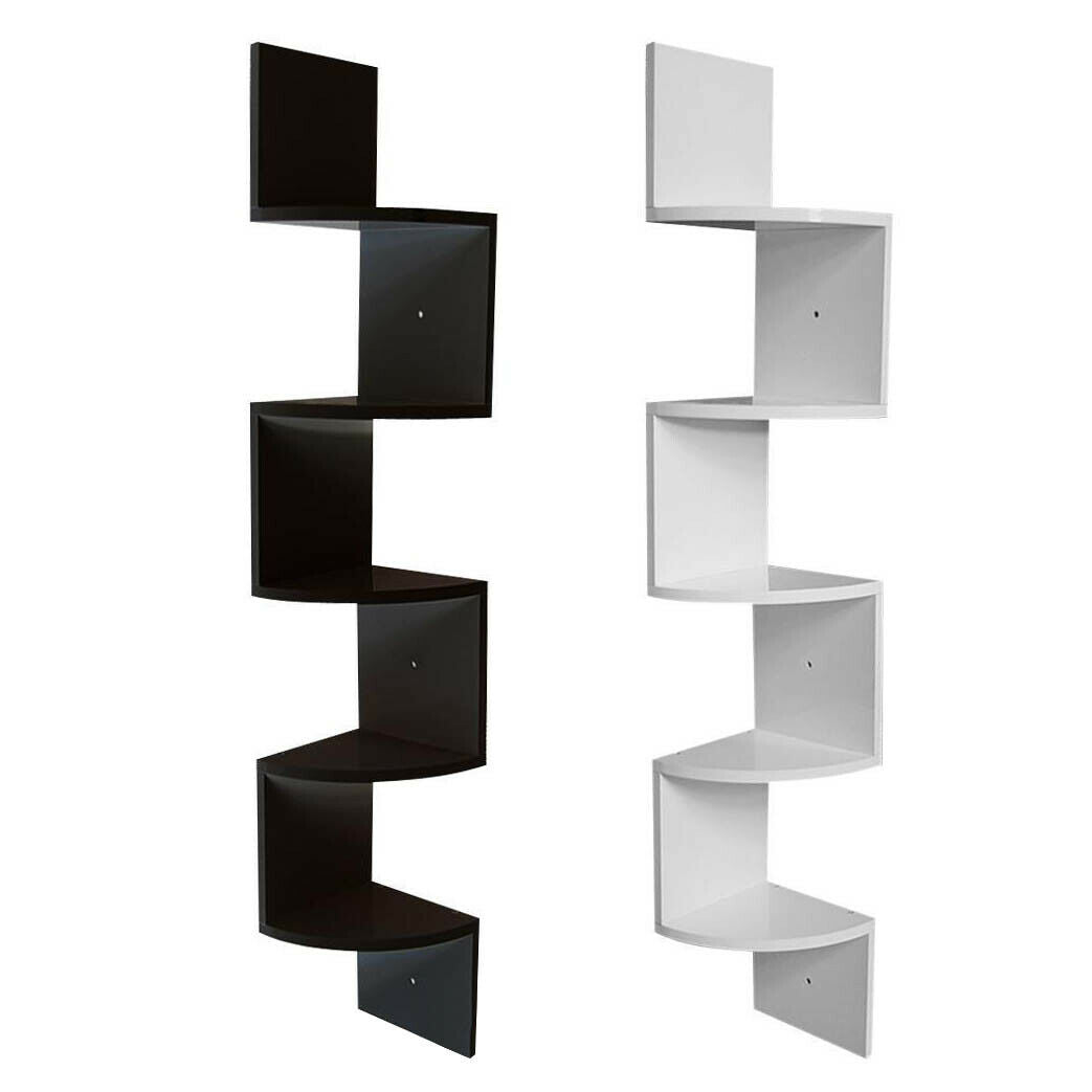 5 Tier Floating Wall Shelves Corner Shelf Storage Display Holder Bookcase Set