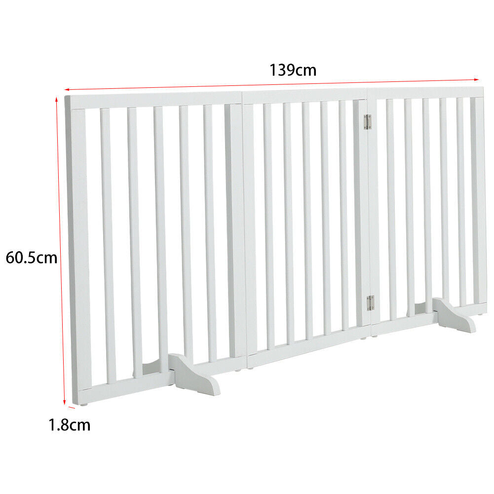 3 Panel Dog Gate Pet Cat Fence Safety Barrier Divider Freestanding Doorway White