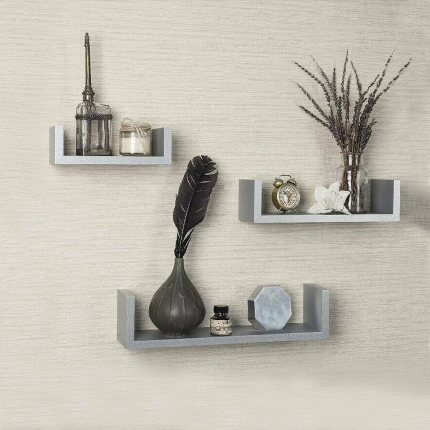 Set of 3 U Shape shelves Floating Wall Shelve Home Decor Storage Wood Shelf Unit