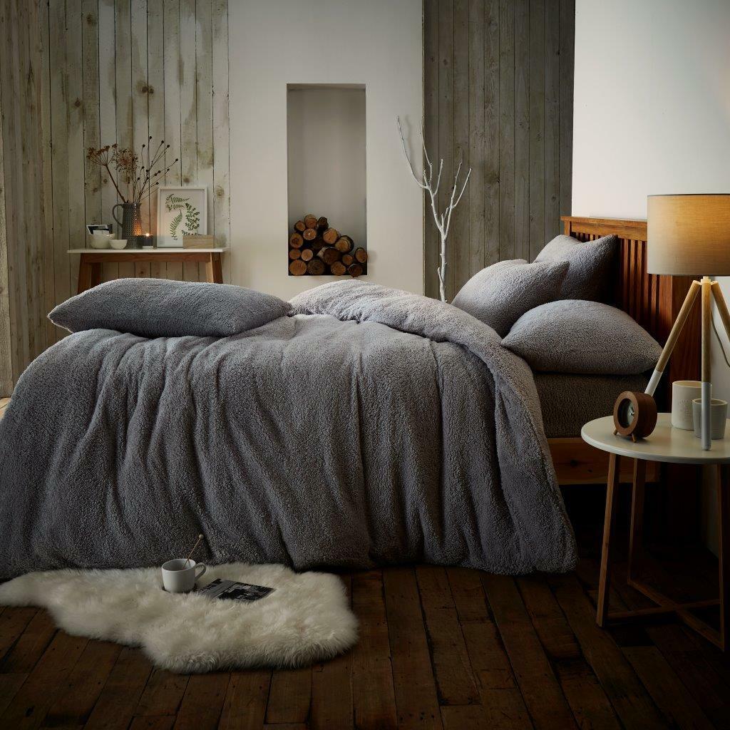 Soft Fleece Duvet Cover Set Fitted Sheet Teddy Warm Cozy Single Double King Size