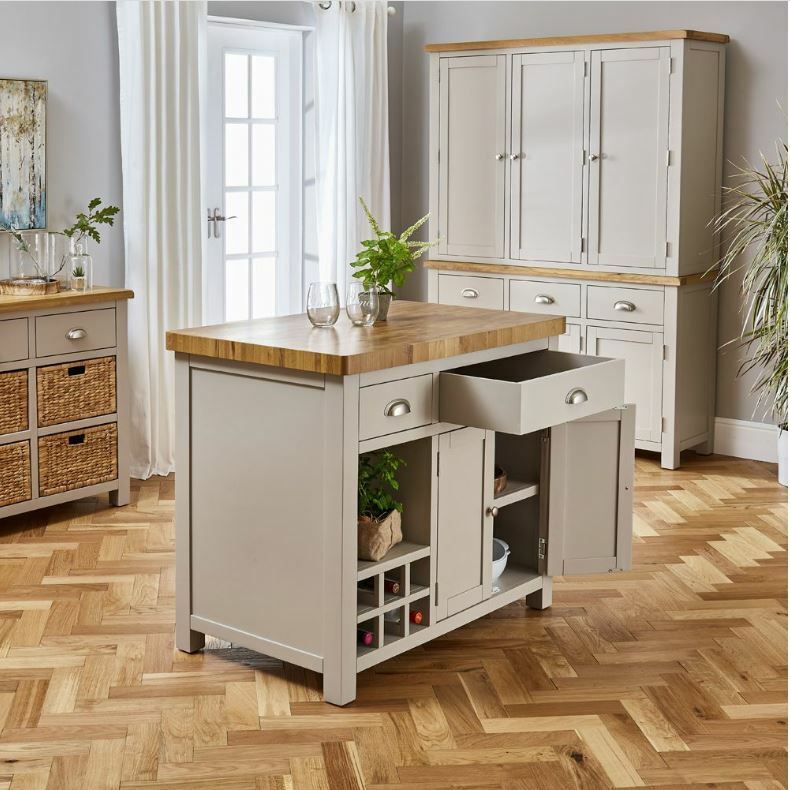 Cotswold Grey Painted Kitchen Island with Solid Oak Top CG62F876