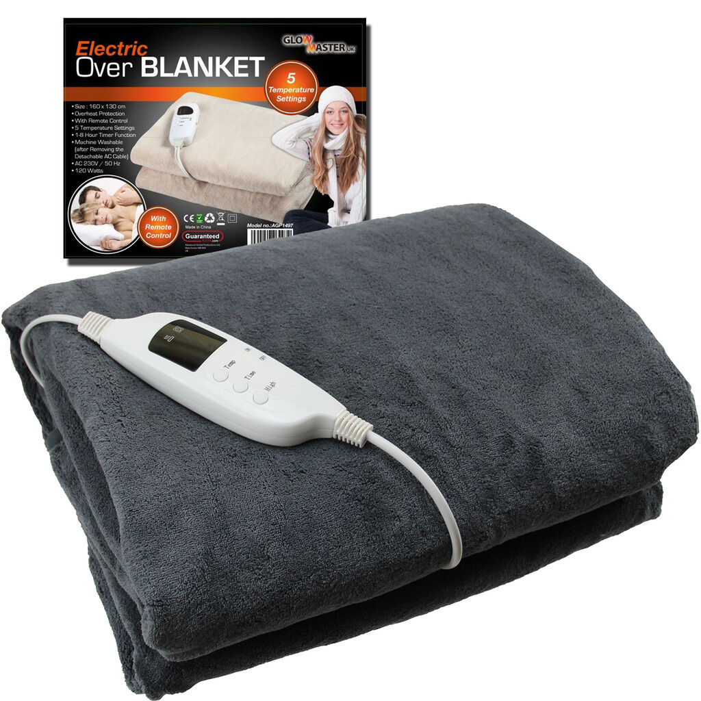 Electric Heated Throw Over Under Blanket Fleece Washable Polyester Warm Mattress