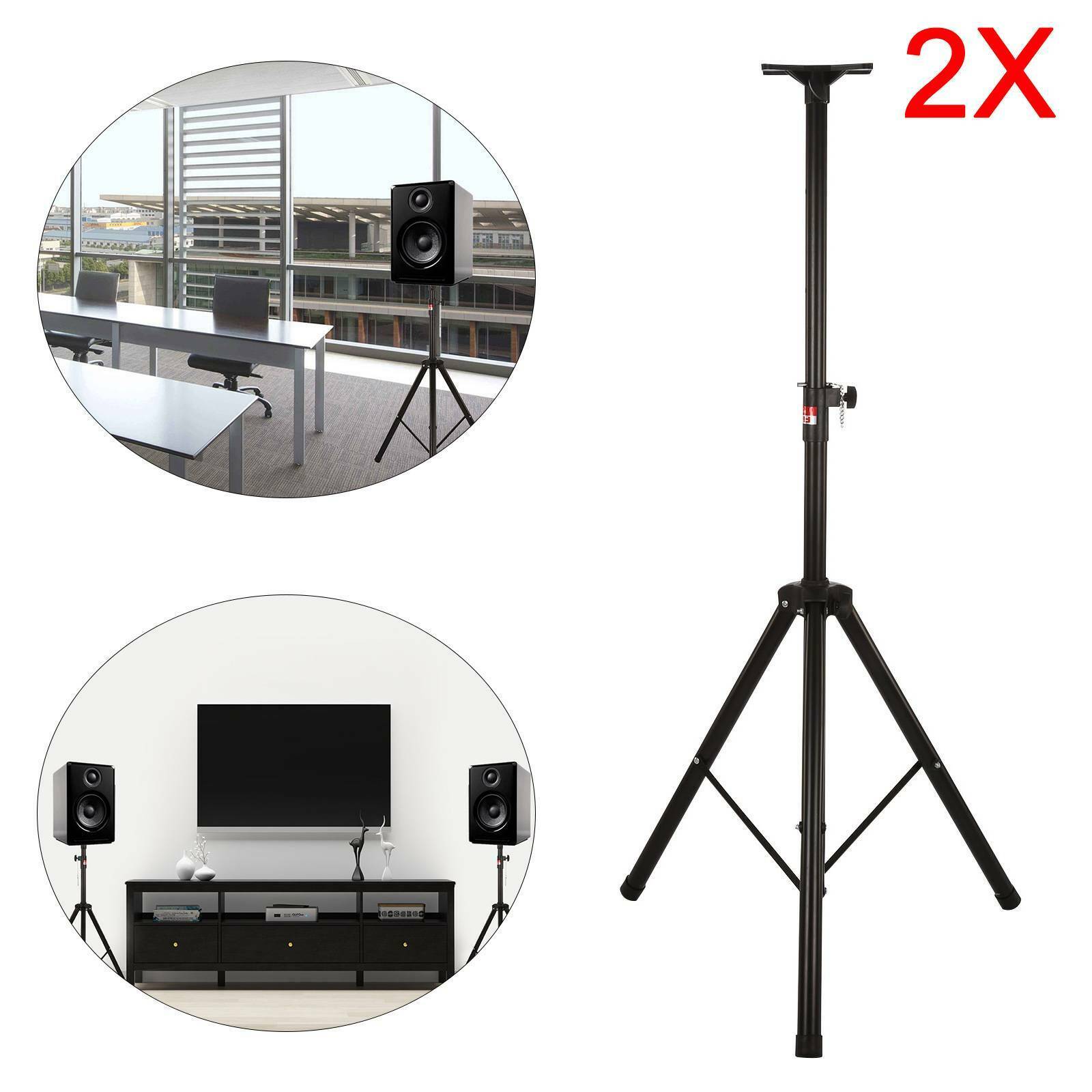 2x Quality Iron Tripod PA Speaker Stands Adjustable Height DJ Disco 50Kg Black