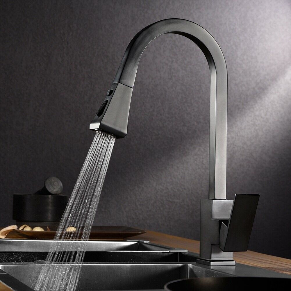Black Kitchen Basin Pull Out Faucet Stainless Steel Mixer Spray Tap Swivel Sink