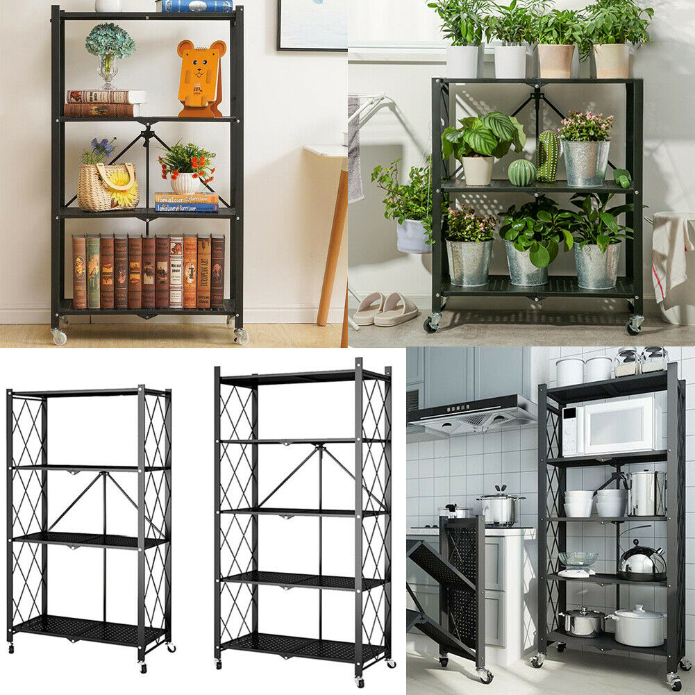 3/4/5 Tier Kitchen Storage Shelf Foldable with Wheels Living Room Organizer Rack