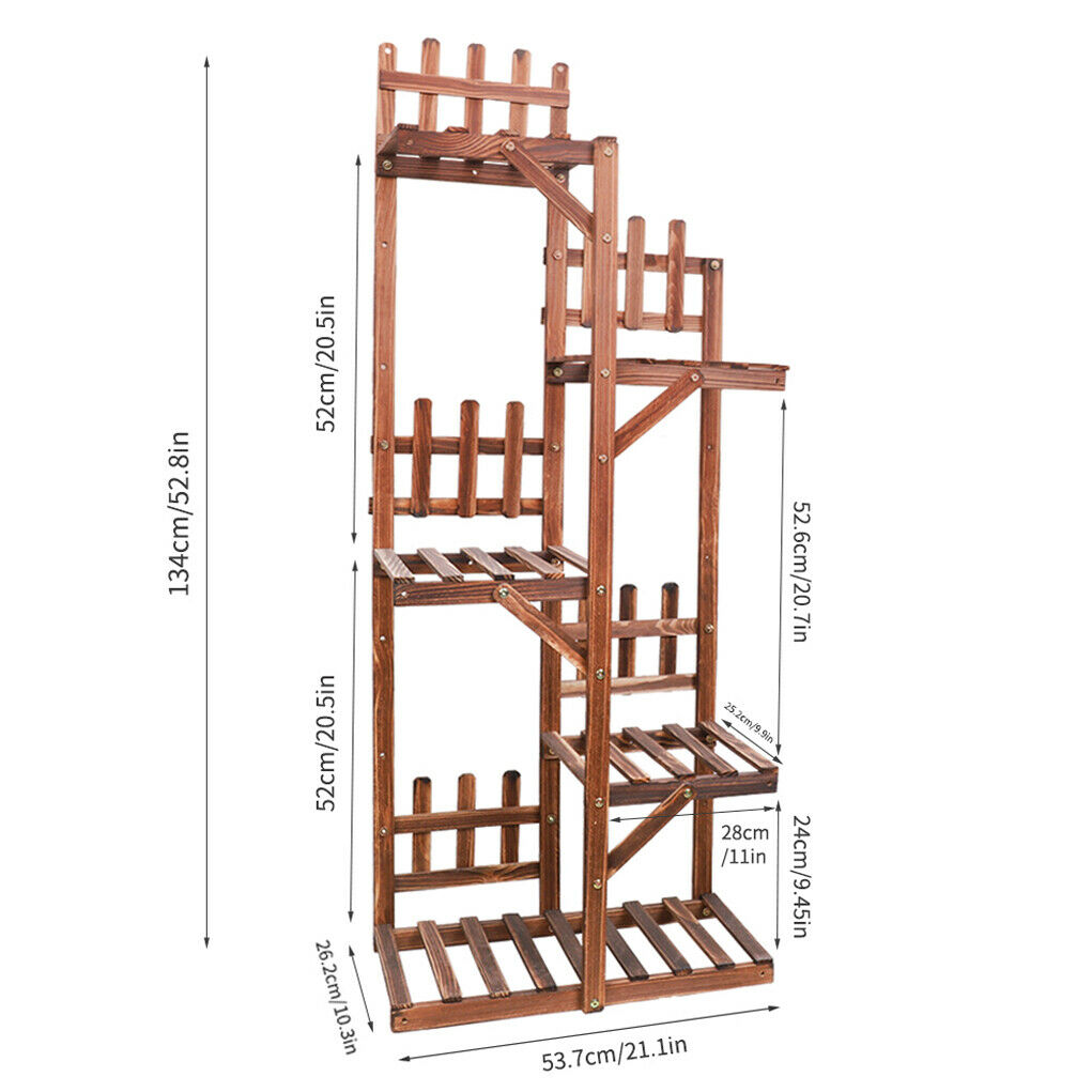 52" Height 5 Tiers Flower Rack Wooden Corner Plant Stand 6 Potted Shelf Terrace