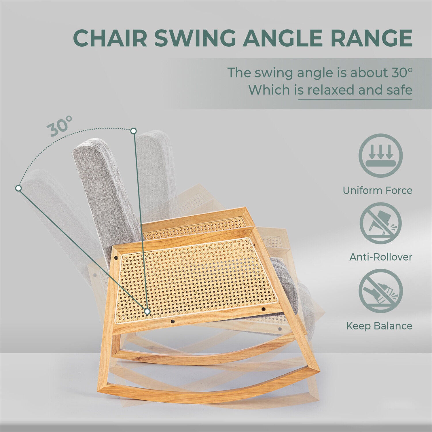 2 Pcs Rocking Chair Lounge Armchair Solid Wooden Frame Sofa Upholstered Chair