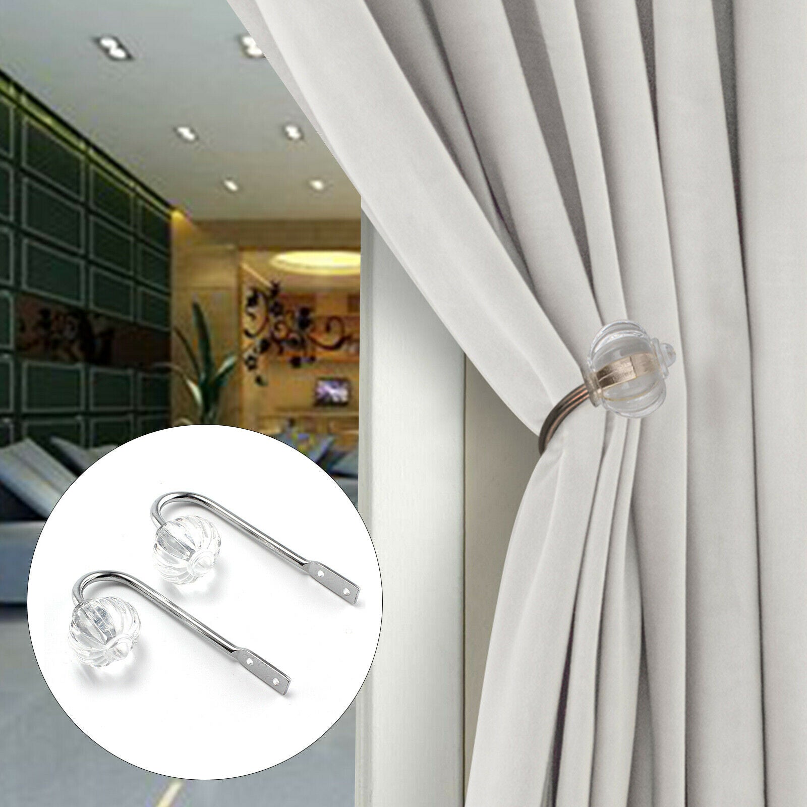 2X Metal Crystal Curtain Holdback Wall Tie Backs Hook Hanger Holder Home Decor
