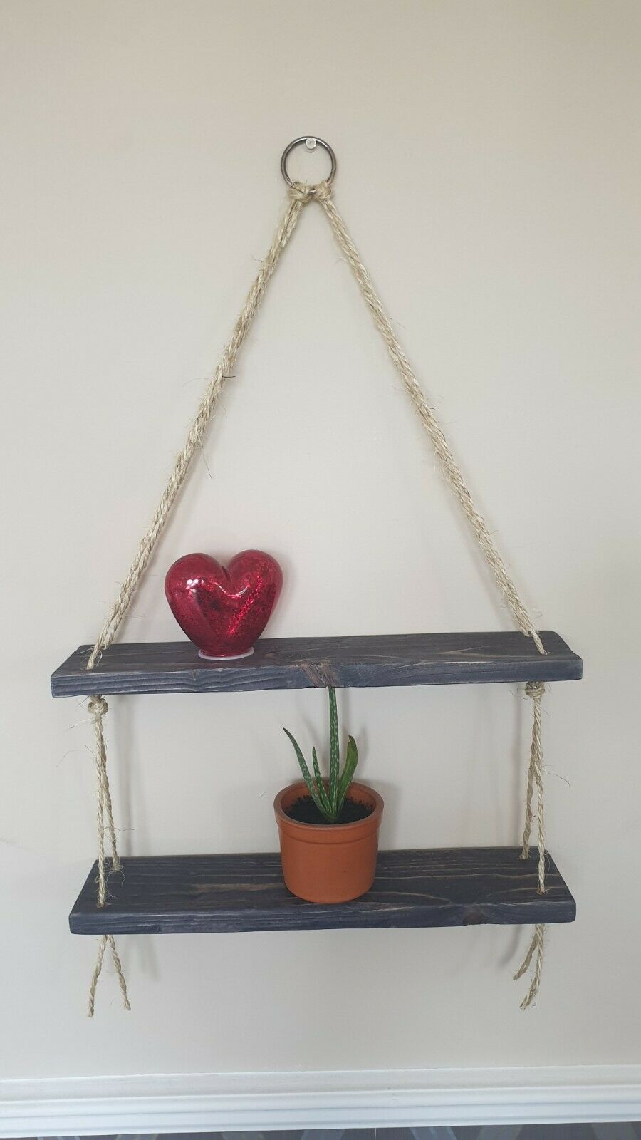 Rustic Vintage Shelves Handmade Wooden Natural Wood Floating Hanging Rope Shelf