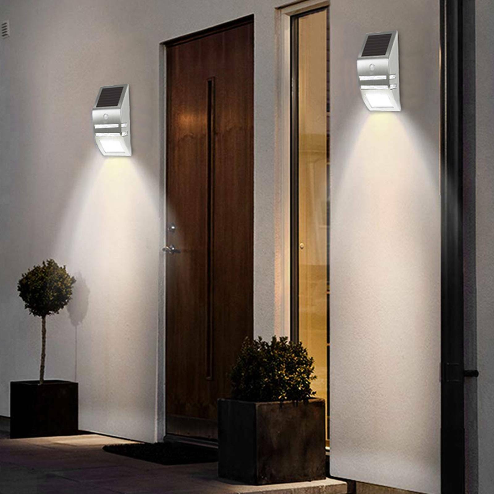 Solar Power Motion Sensor Wall Security Bright Light Outdoor Lamp Garden UK