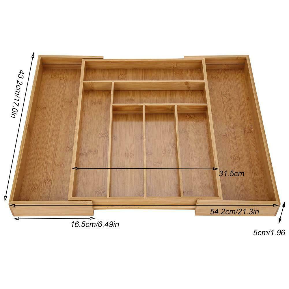 Extendable Bamboo Cutlery Tray For Kitchen Drawer Insert Space Saving Storage