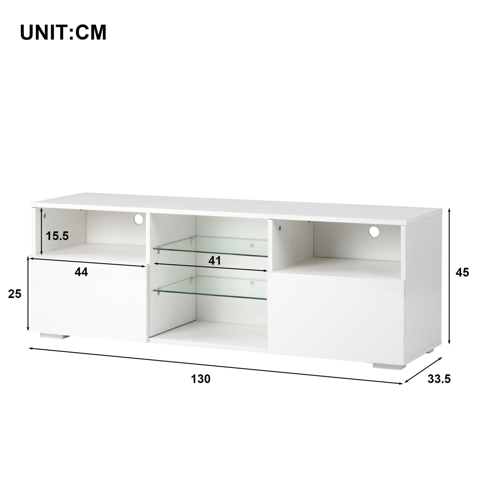 White Modern TV Stand Sideboard Cabinet Matt Body High Gloss Doors LED Lights