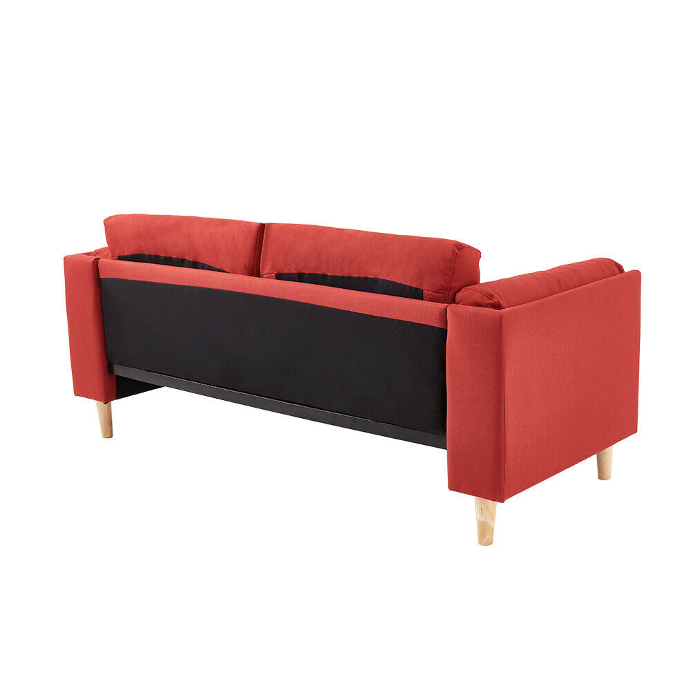 3 Seater Red Linen Fabric Sofa Couch Chair Settee with Armrest Home Living Room