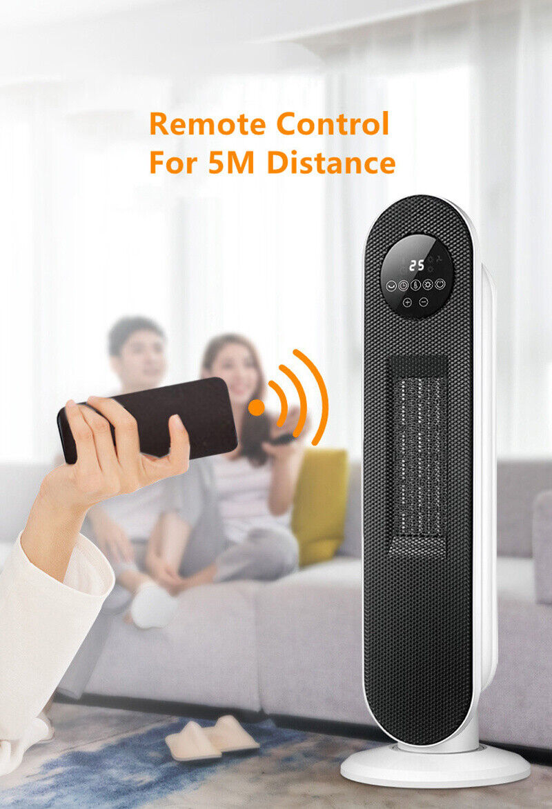 2000W Electric 60° Oscillating Ceramic PTC Tower Fan Heater Digital Timer Remote