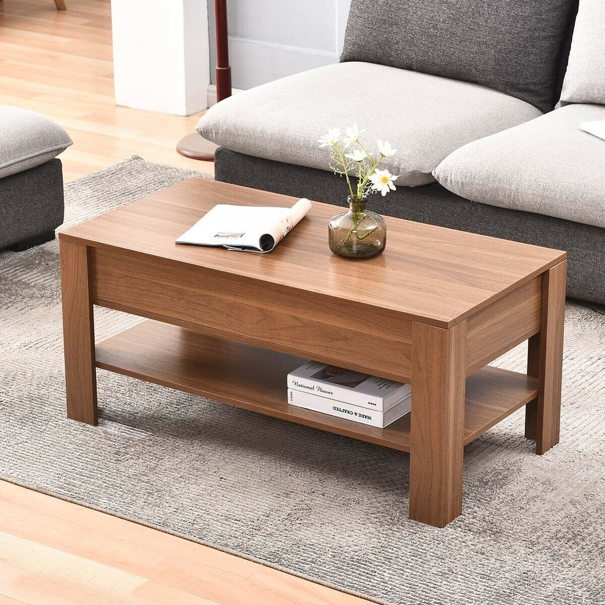 Wood Coffee Table For Living Room with Hidden Storage Lift-Top Table for Home