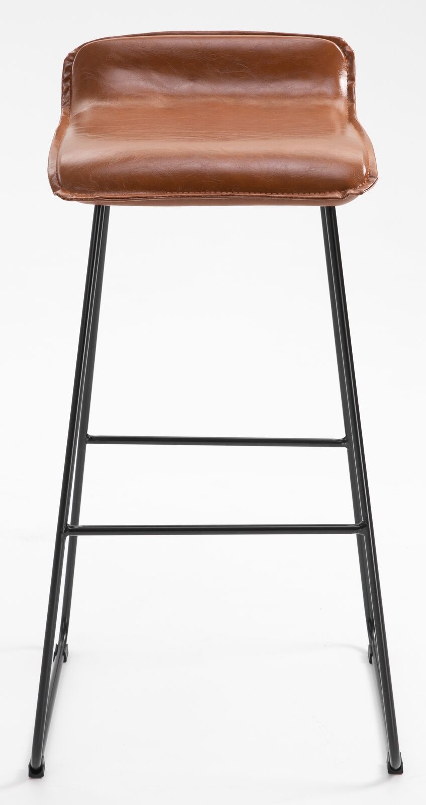 2x PU Leather Brown Bar Stools Footrest / Breakfast High Metal Leg Kitchen Home