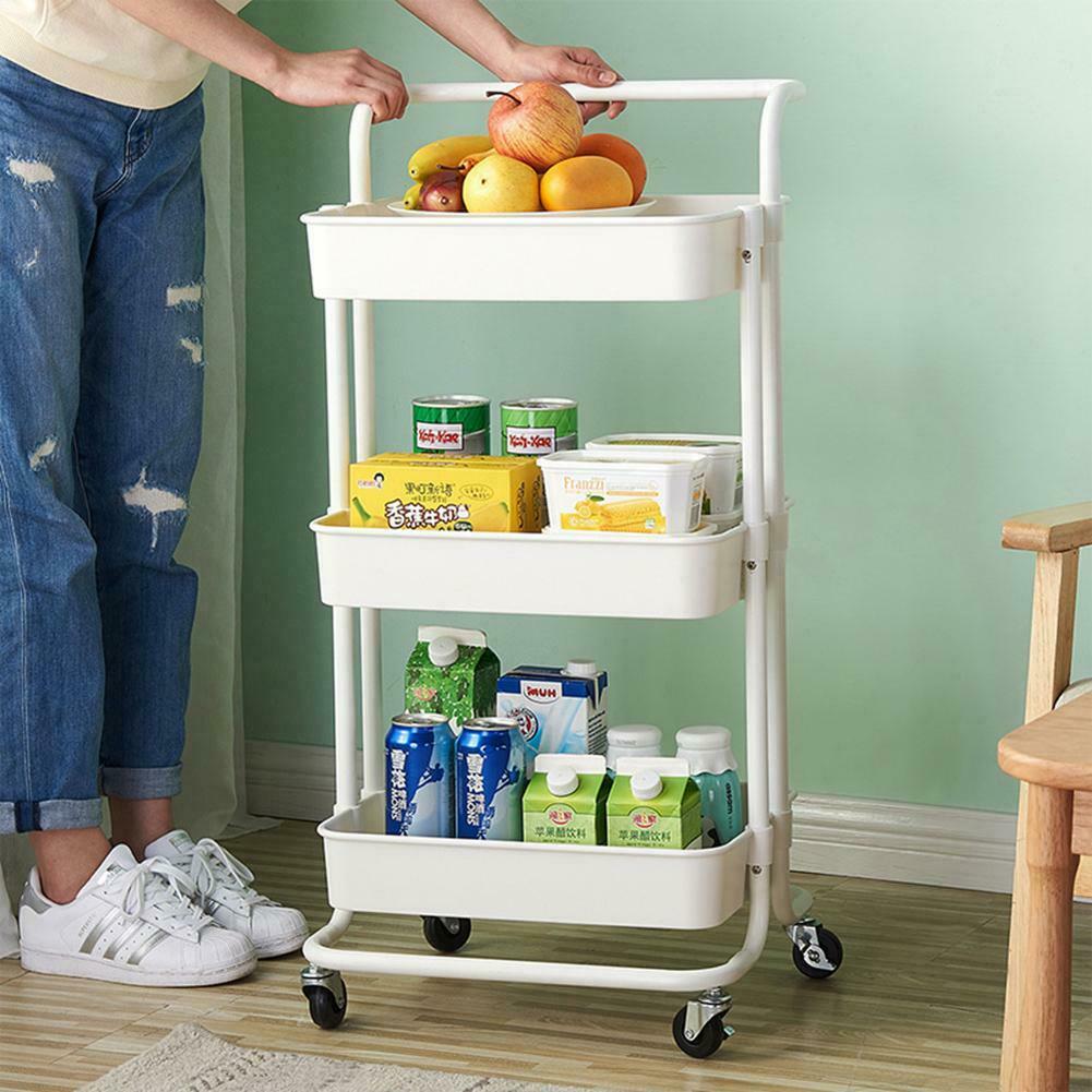 3-Tier Home Trolley Kitchen Storage Utility Cart 4 Wheels Rolling Unit 200lbs UK