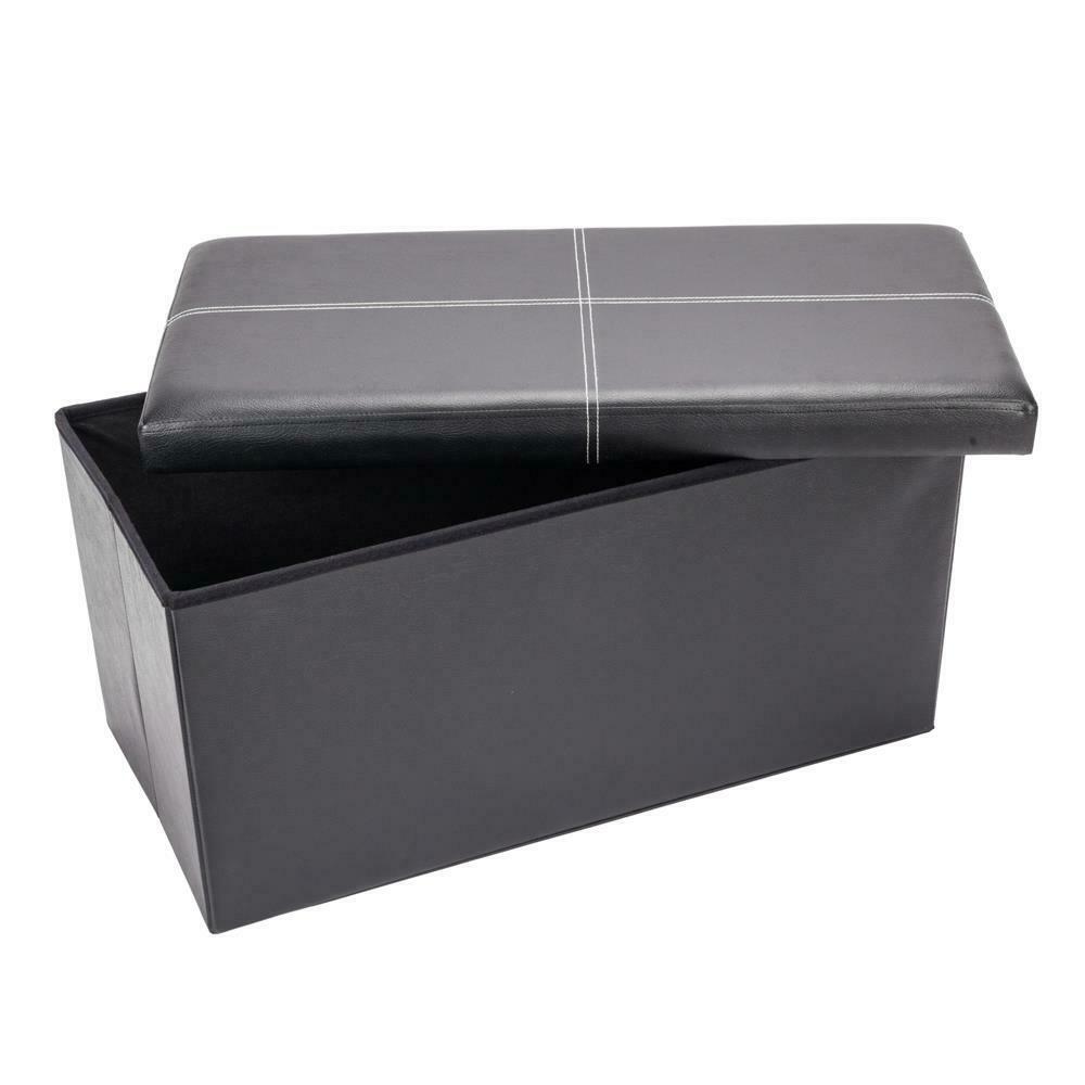 LARGE FAUX LEATHER OTTOMAN FOLDING STORAGE CHEST BOX STOOL SEAT FOOT POUFFE TOY
