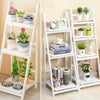 3 Tier Wood Folding Ladder Shelf Flower Plant Pot Stand Storage Display Shelving (White 3 Tier Ladder Shelf 42x40x107cm)