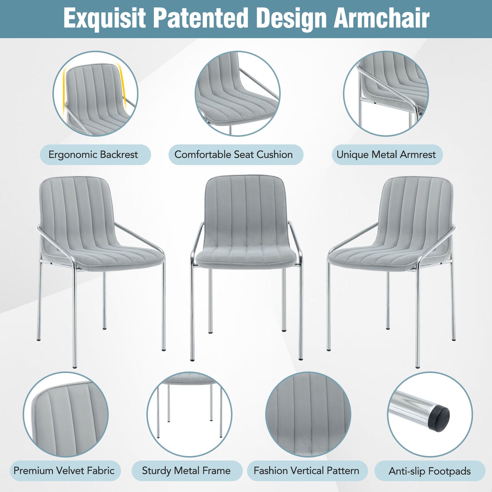 Set of 6 Velvet Dining Chairs Upholstered Leisure Accent Armchairs Chairs HT