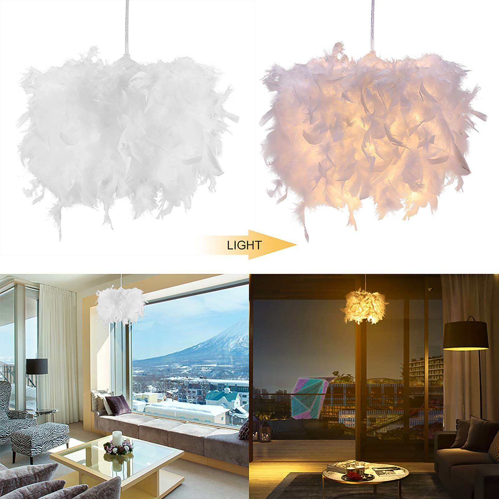 Feather Light Shade Ceiling Pendant Living Bedroom Nordic Style Lampshade Morden