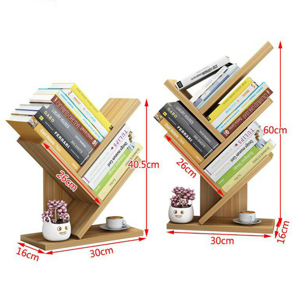 3/5Tier Wooden Tree Bookshelf Bookcase Display Storage Rack Holder Organizer UK