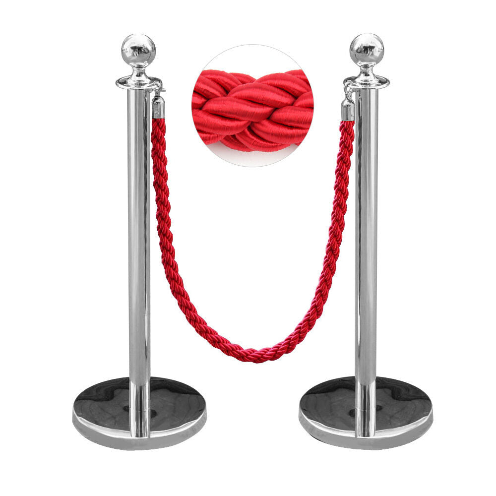 2pc Polished Steel Queue Rope Barrier Velvet Rope Stanchion Posts Stands 3 color