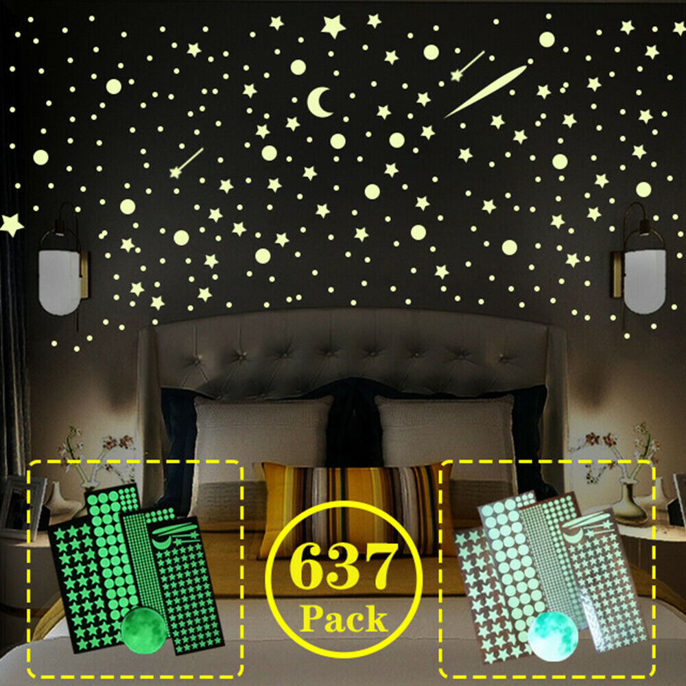 637xGlow In The Dark Stars Wall Stickers Kids Ceiling Bedroom Nursery Room Decor