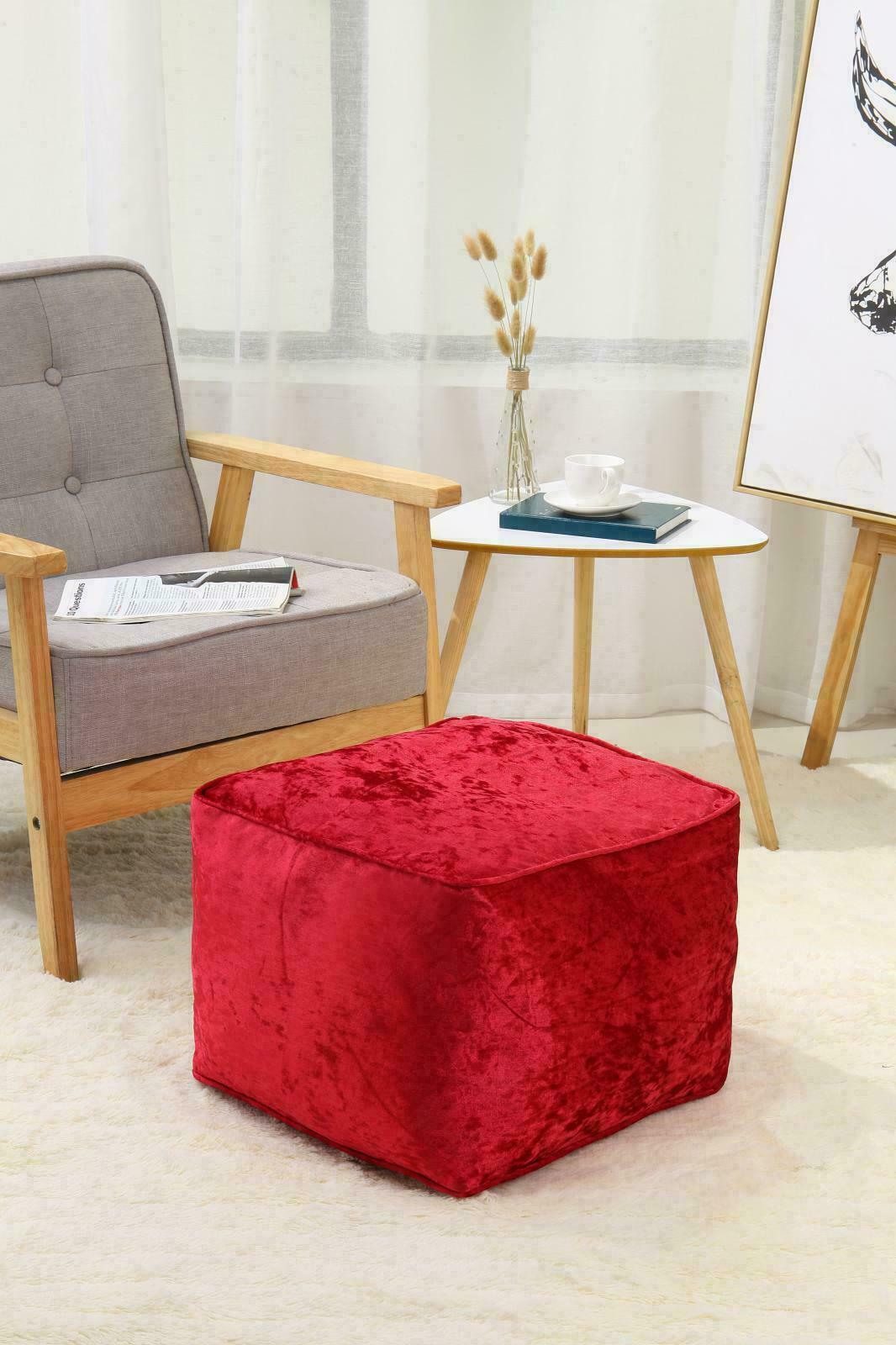NEW LUXURY CRUSHED VELVET SOFT BEAN BAG CUBE FOOT STOOL REST POUFFE OTTOMAN