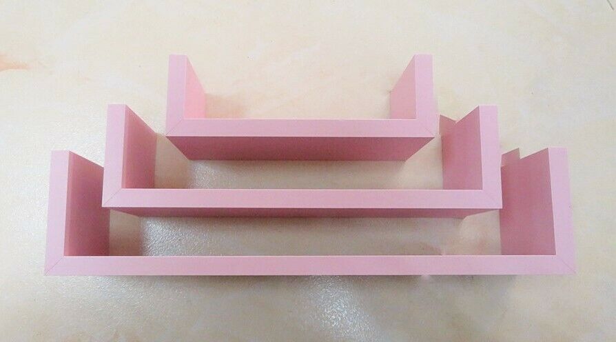 Set of 3 U Shape Floating Wall Shelf Storage Display White Black Oak Grey Blush