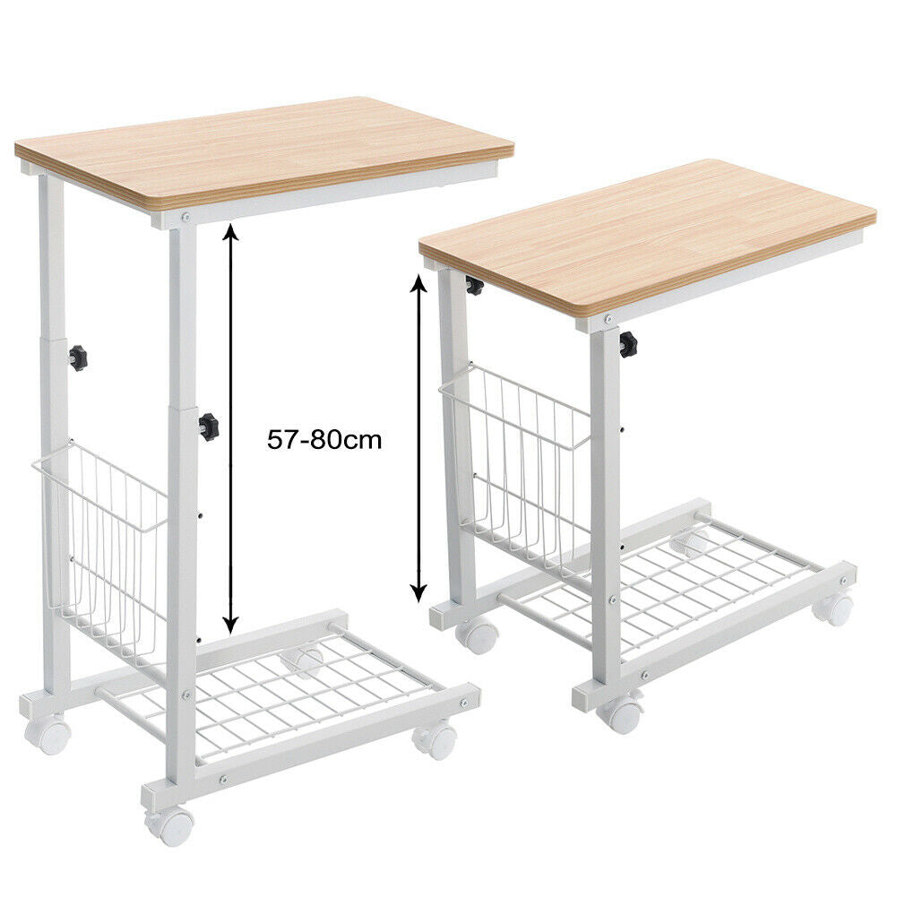 Adjustable Sofa Side End Coffee Table With Wheels C-Shaped Laptop Notebook Desk