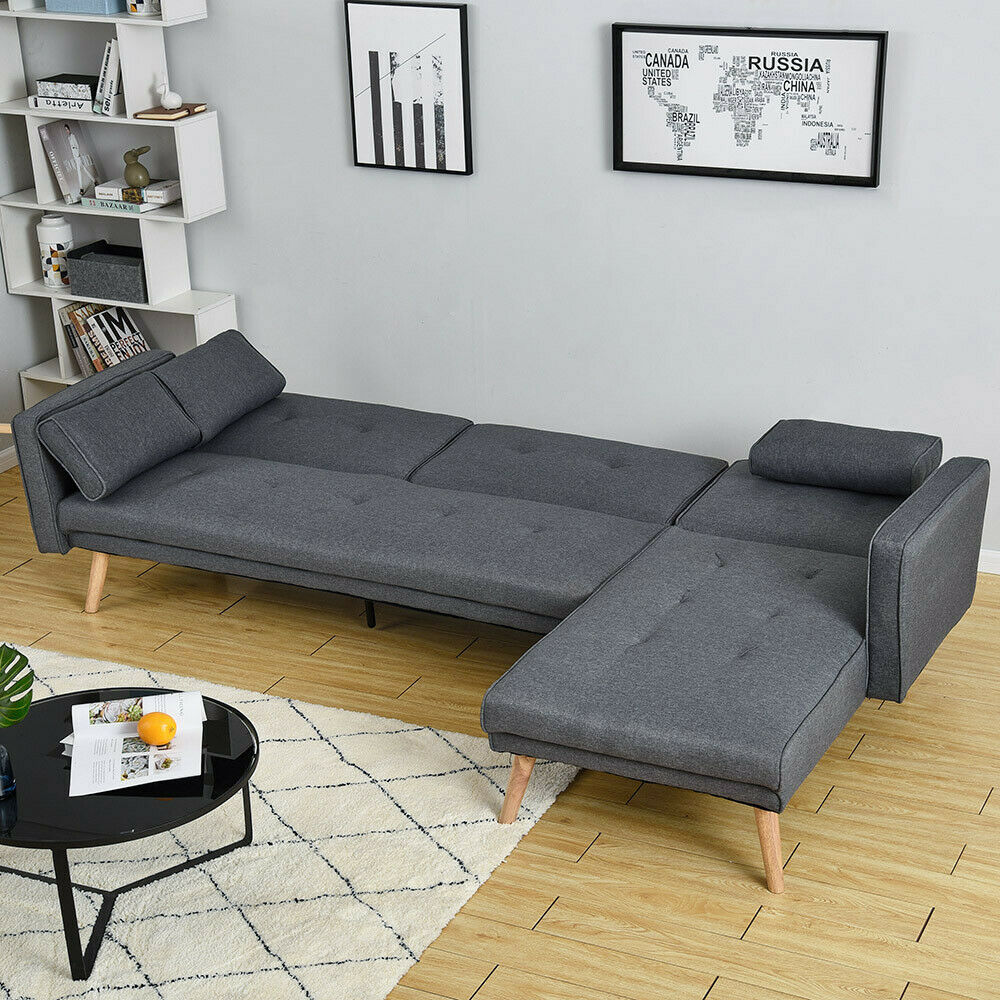 3/4 Seater L-Shape Fabric Corner Sofa Bed Lounger Recliner Chaise with Footstool