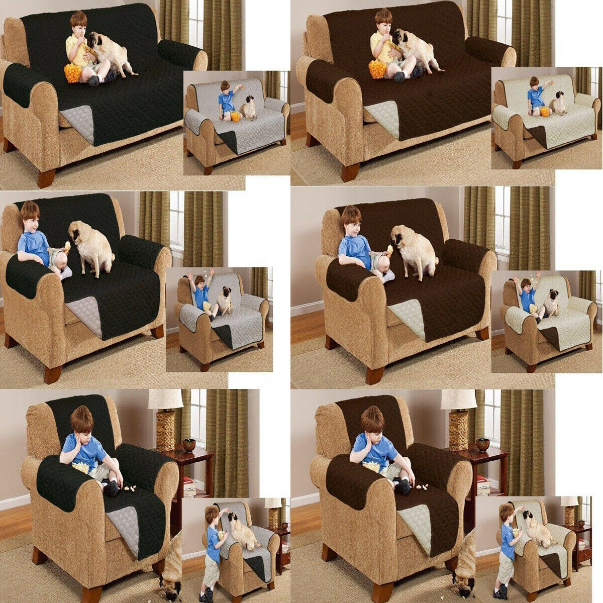 Quilted Sofa Cover Furniture Protector Throw Waterproof WITH STRAP