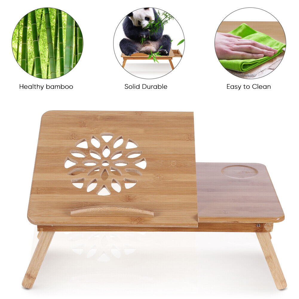 Bamboo Lap Tray Serving Breakfast Desk Laptop Table Sofa Notebook Bed  Folding