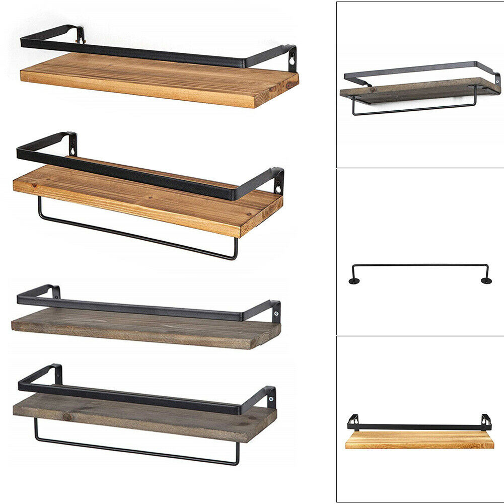 2X Rustic Wall Shelf Kitchen Storage Spice Rack Wooden Towel Holder Display Rack