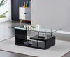 Modern Clear Glass Top with Black Shelf & Black High Gloss Coffee Table Home
